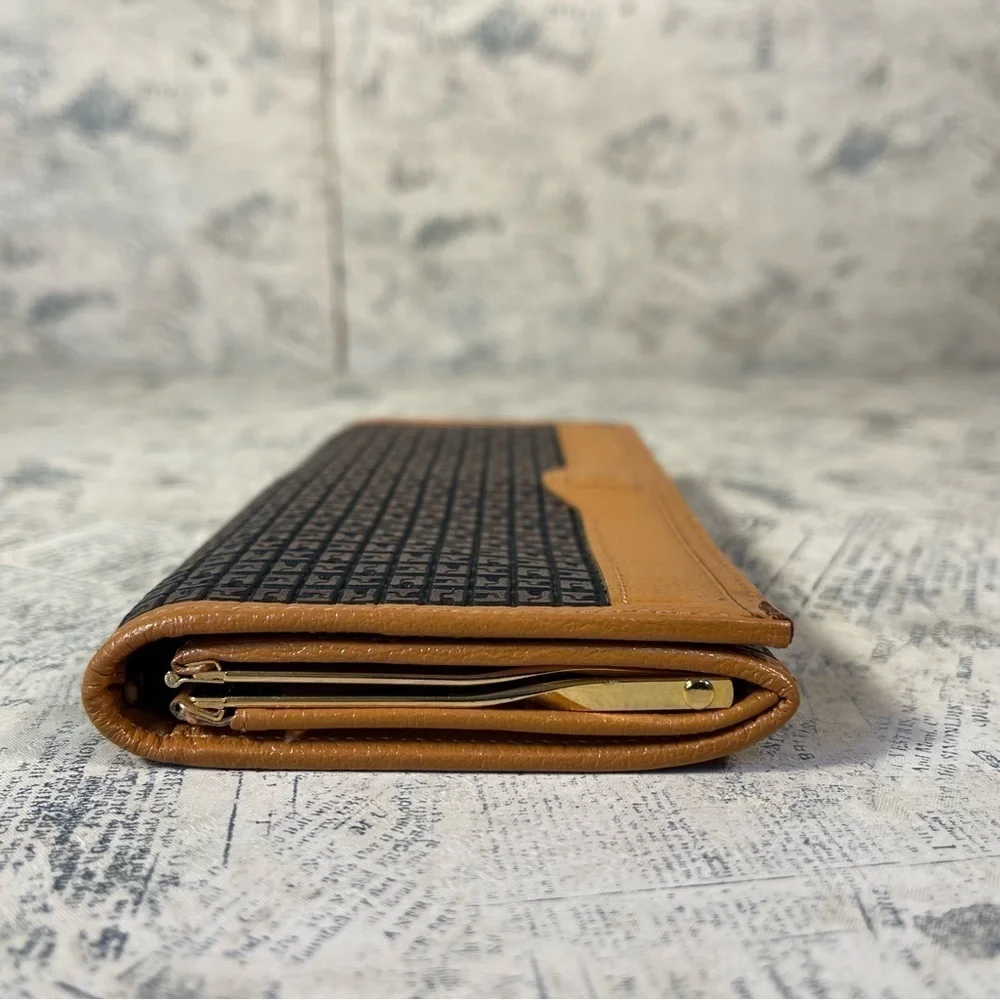 Vintage Ted Lapidus Paris Monogram Leather Wallet Tan Brown Bifold France